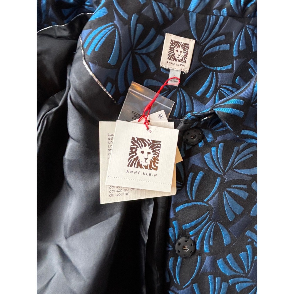 Anne Klein Womens Coat Size 6 Blue Black Floral Print Button Front Spruce NEW - Picture 8 of 11